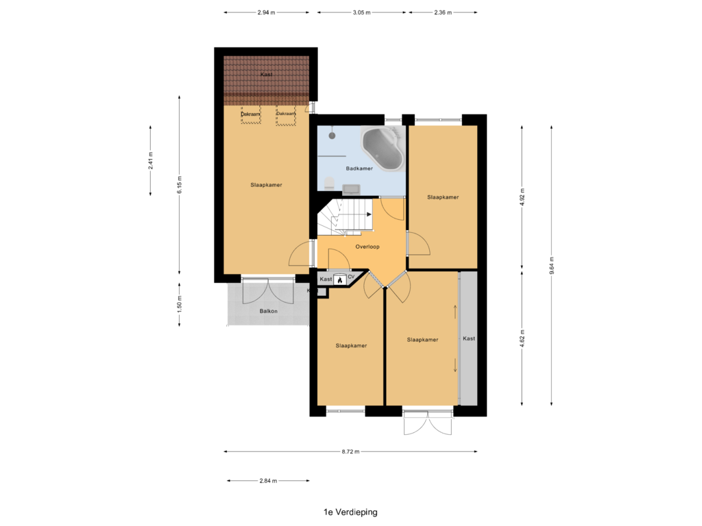 View floorplan of 1e Verdieping of Laurensvliet 1-D