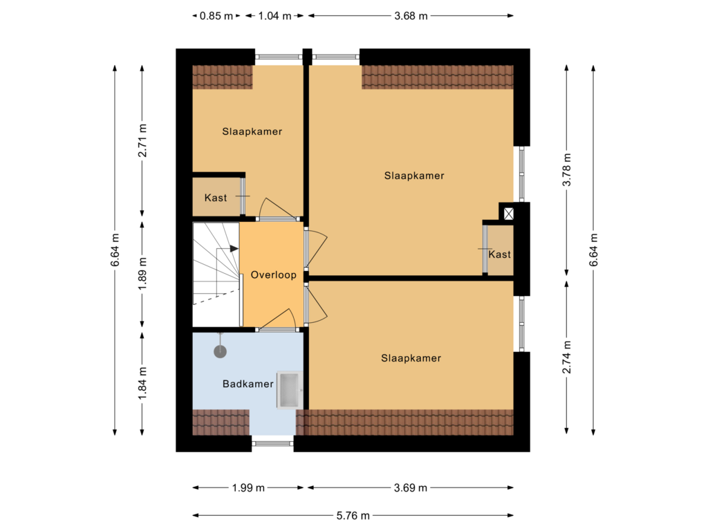 View floorplan of Eerste verdieping of Prinses Marijkelaan 21