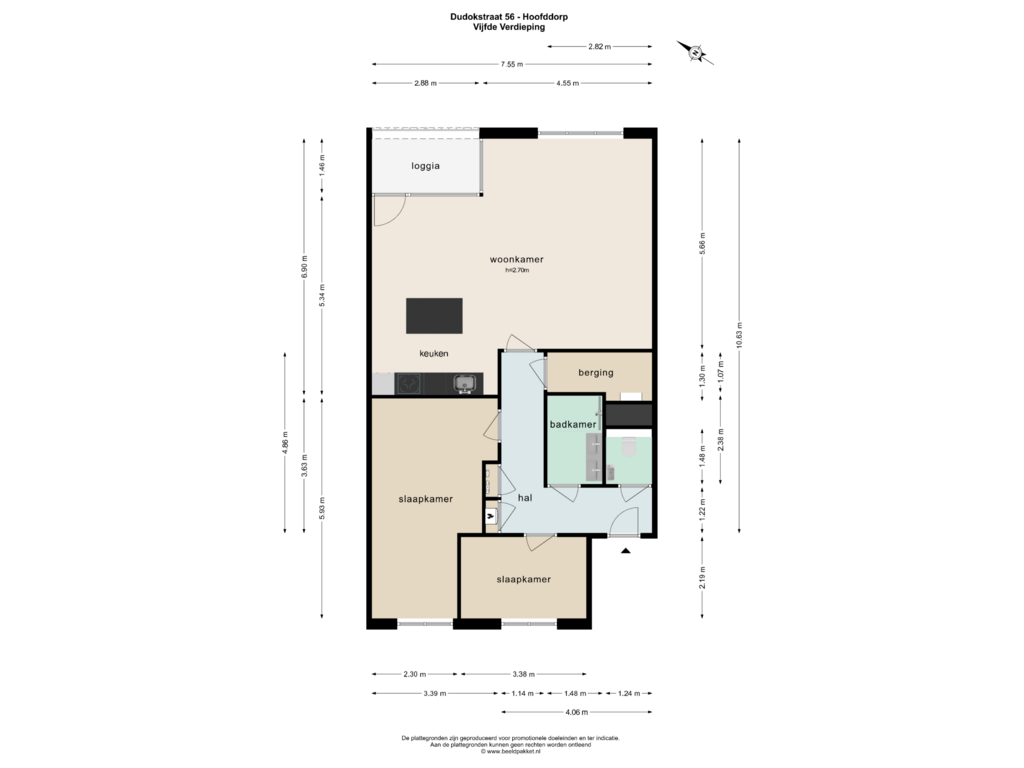 Bekijk plattegrond van VIJFDE VERDIEPING van Dudokstraat 56