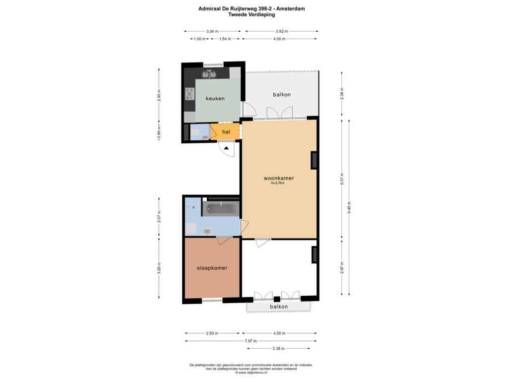 Bekijk plattegrond van TWEEDE VERDIEPING van Admiraal De Ruijterweg 398-2