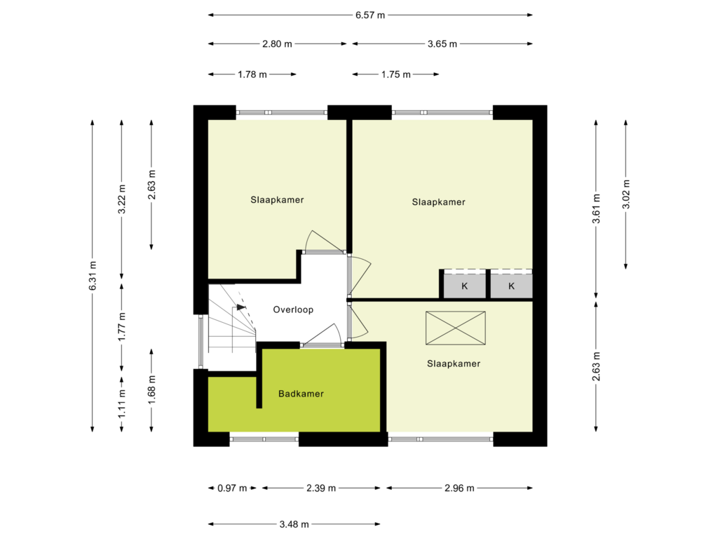 Bekijk plattegrond van 1e Verdieping van Wittejufferstraat 15