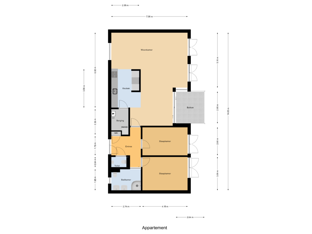 Bekijk plattegrond van Appartement van Langeviele 61