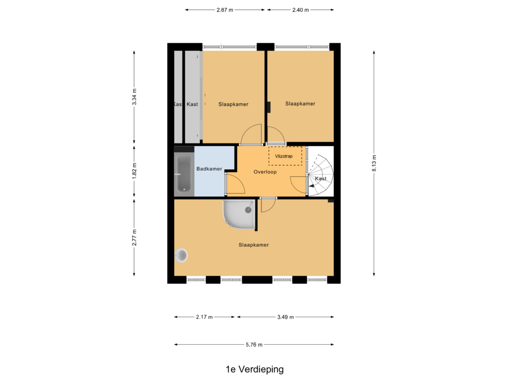 Bekijk plattegrond van 1e Verdieping van Voorstad 57