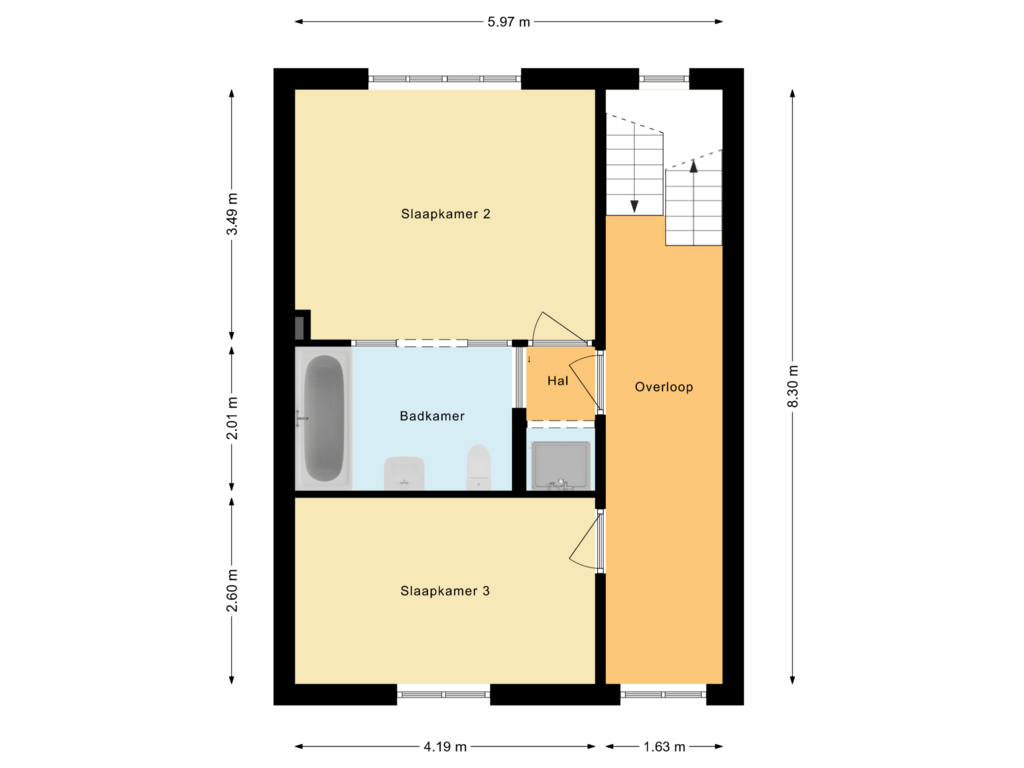 Bekijk plattegrond van Eerste verdieping van Sniederslaan 6-A