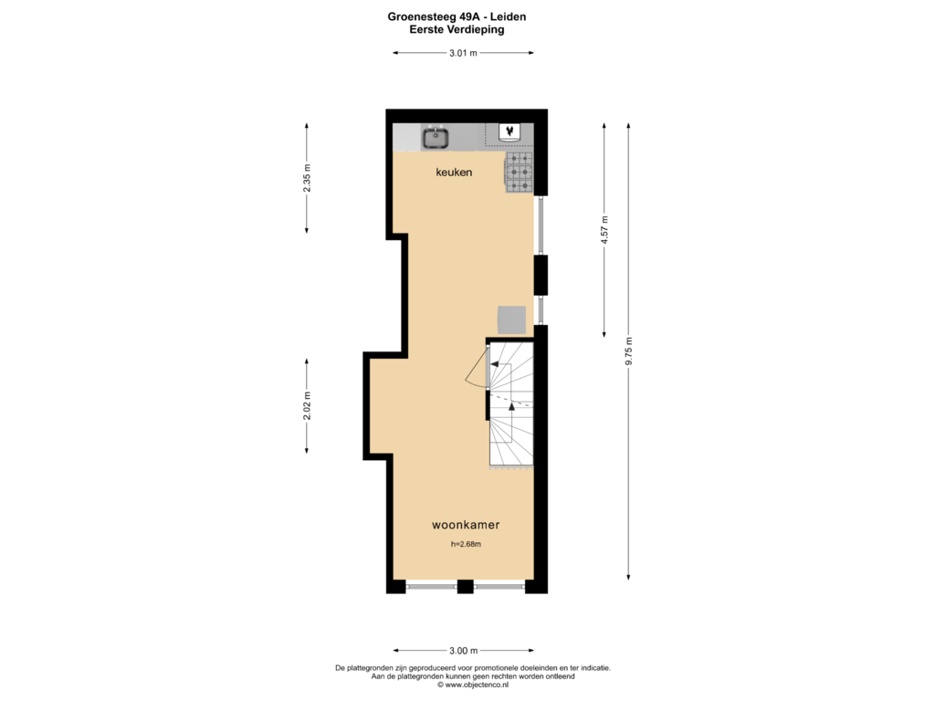 View floorplan of EERSTE VERDIEPING of Groenesteeg 49-A