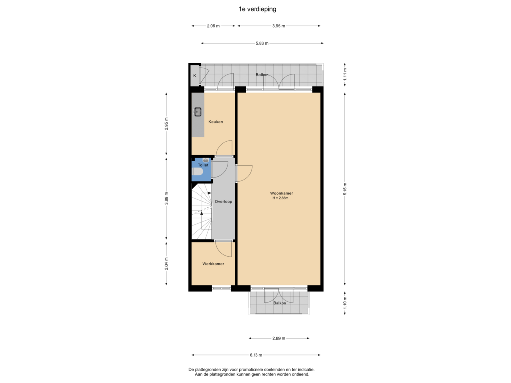 View floorplan of 1e verdieping of Lorentzlaan 8