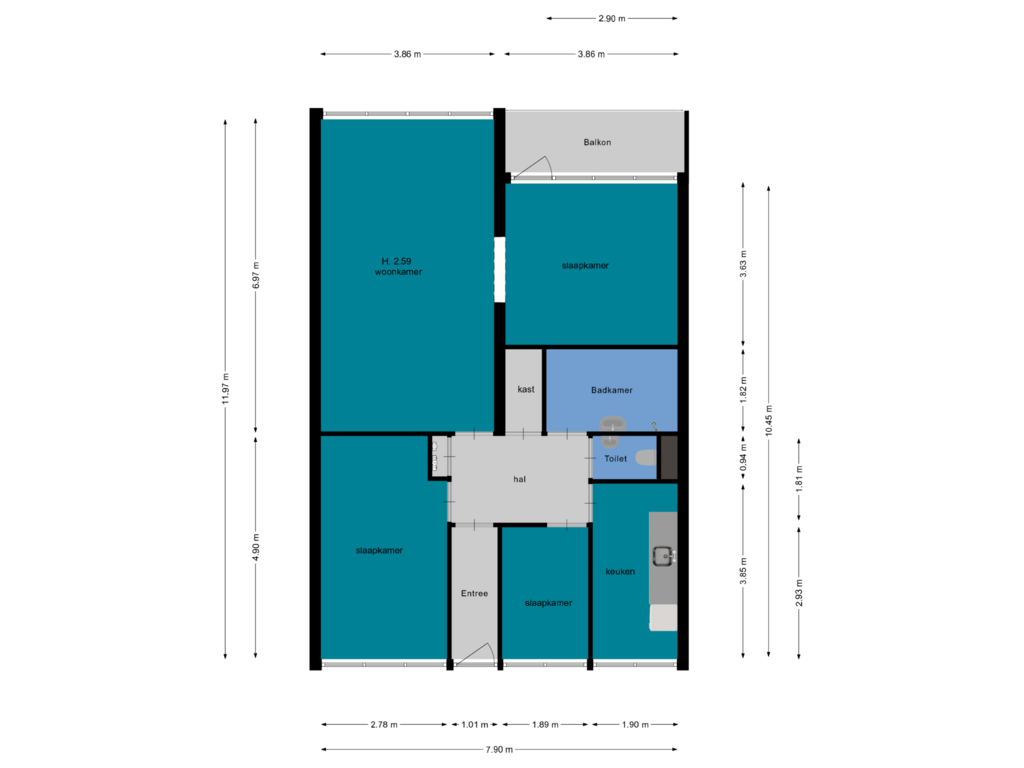 View floorplan of etage of Dorotheagaarde 48