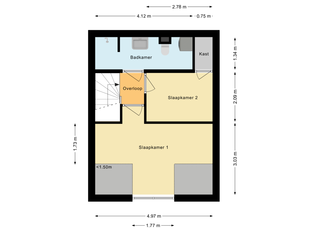 Bekijk plattegrond van Eerste verdieping van Koningin Wilhelminastraat 56-C