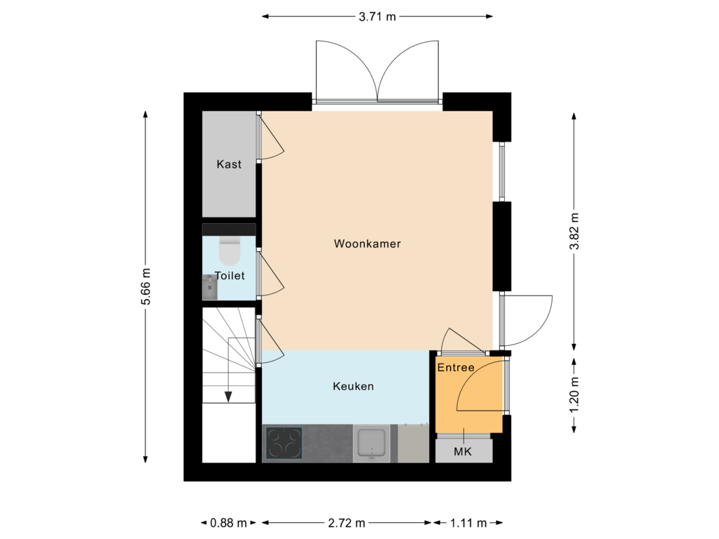 Bekijk plattegrond van Begane grond van Koningin Wilhelminastraat 56-D