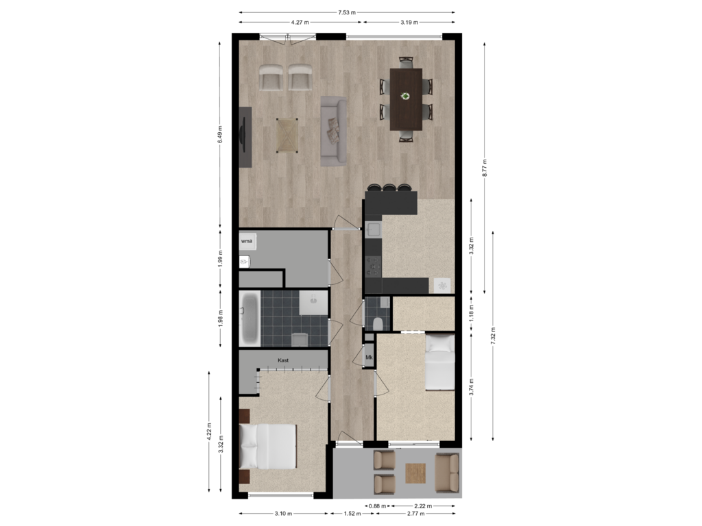 Bekijk plattegrond van Appartement van Koningshof 88