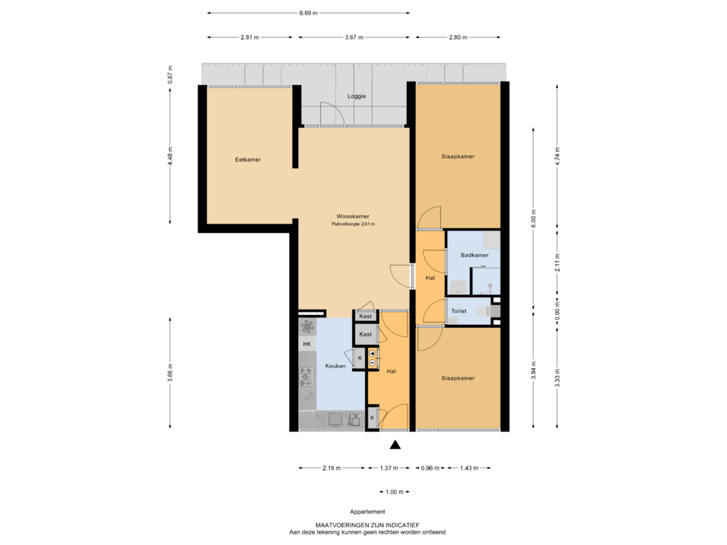 View floorplan of Appartement of Noorderkroonstraat 68