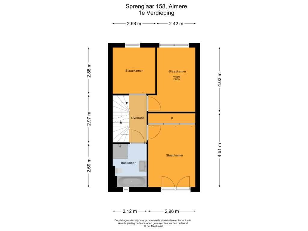 Bekijk plattegrond van 1e Verdieping van Sprenglaar 158