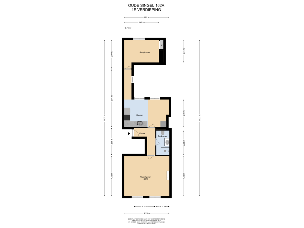 View floorplan of 1E Verdieping of Oude Singel 162-A