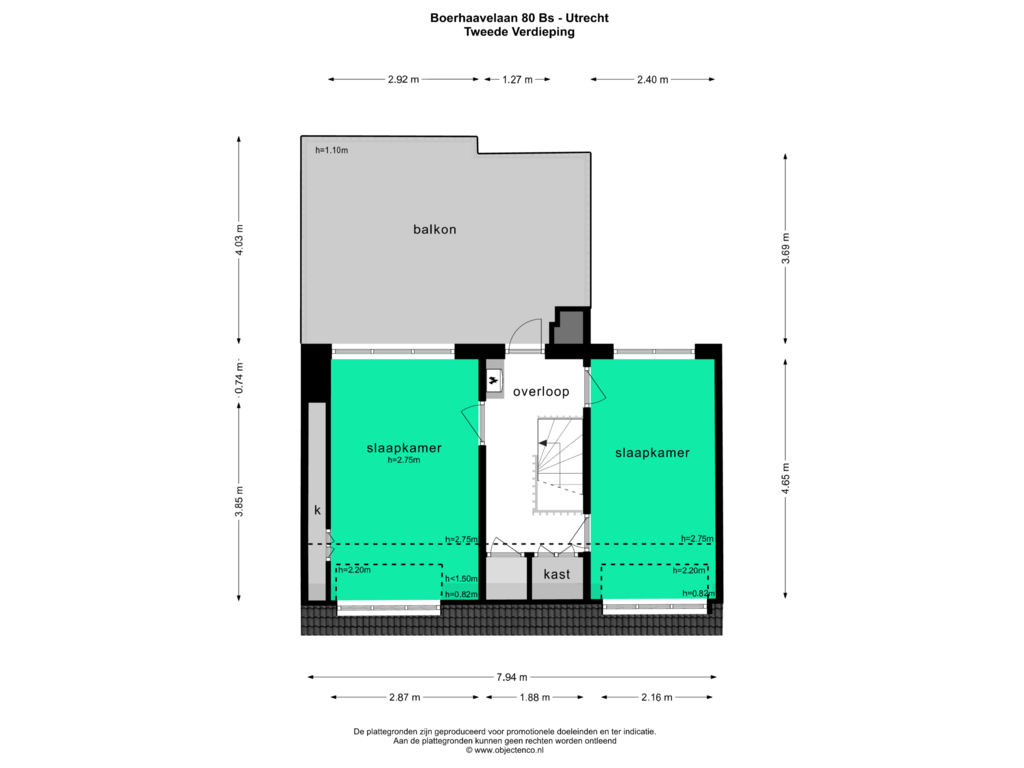 View floorplan of TWEEDE VERDIEPING of Boerhaavelaan 80-BS