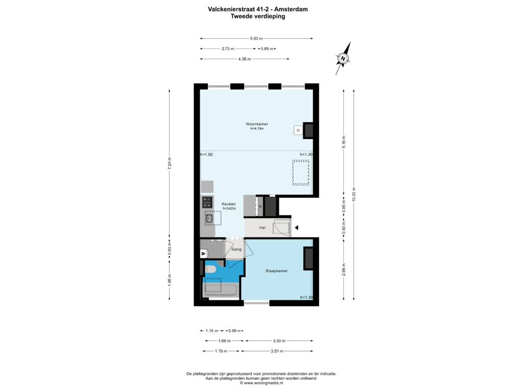 View floorplan of 2e_verd of Valckenierstraat 41-C