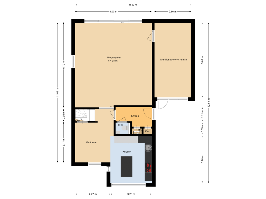 Bekijk plattegrond van Begane grond van Parnassialaan 146