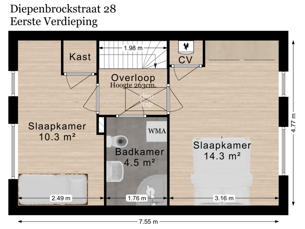 Bekijk plattegrond van Eerste Verdieping van Diepenbrockstraat 28