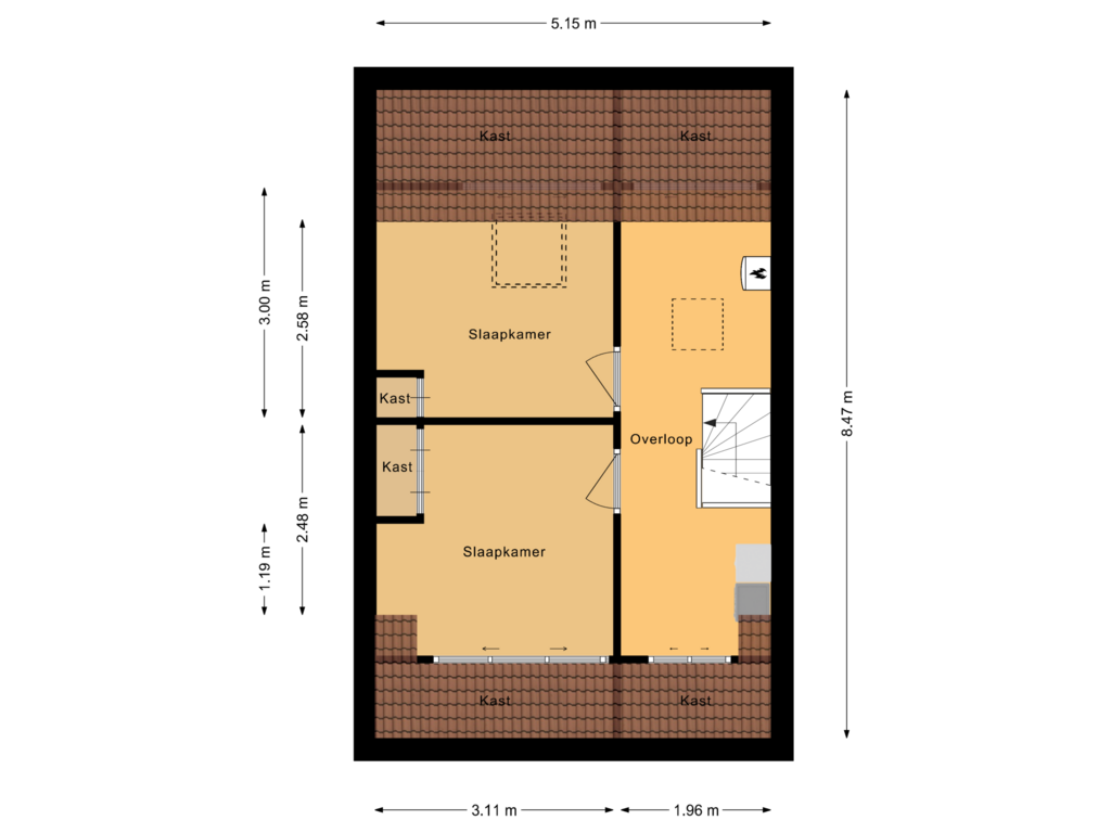 View floorplan of Tweede verdieping of Heerkensmarke 15