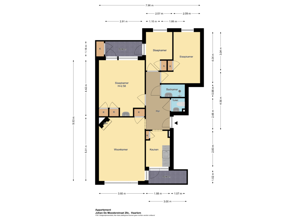 View floorplan of Appartement of Johan de Meesterstraat 29-C