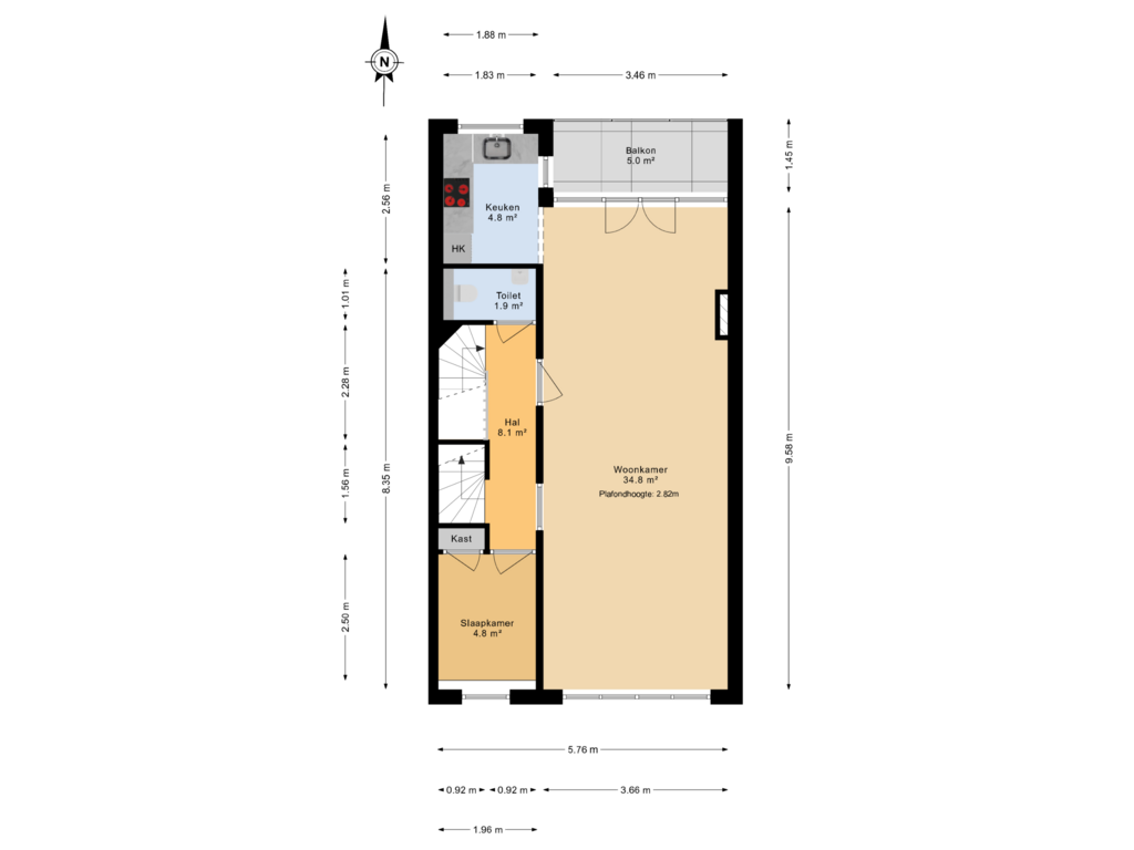 View floorplan of 2e verdieping		 of Burgemeester Knappertlaan 224-B