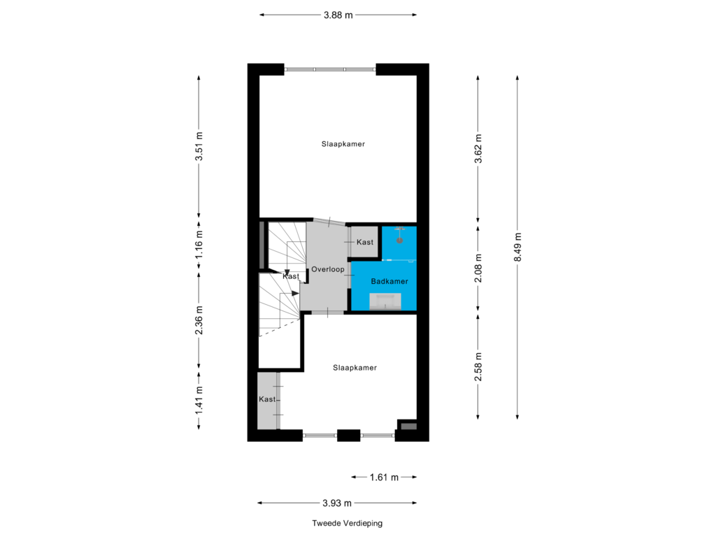 View floorplan of Tweede Verdieping of Singelstraat 13-A