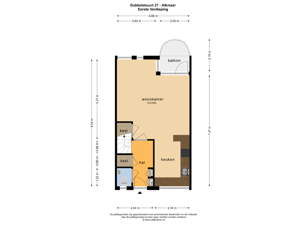 View floorplan of Eerste Verdieping of Dubbelebuurt 27