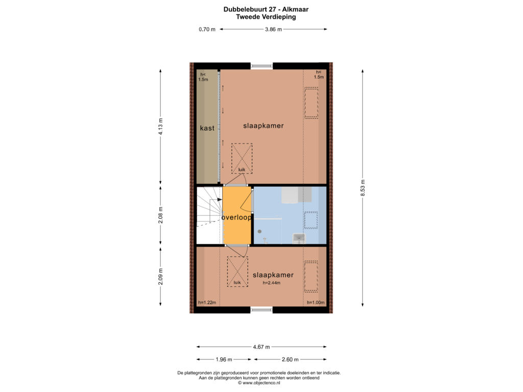 View floorplan of Tweede Verdieping of Dubbelebuurt 27