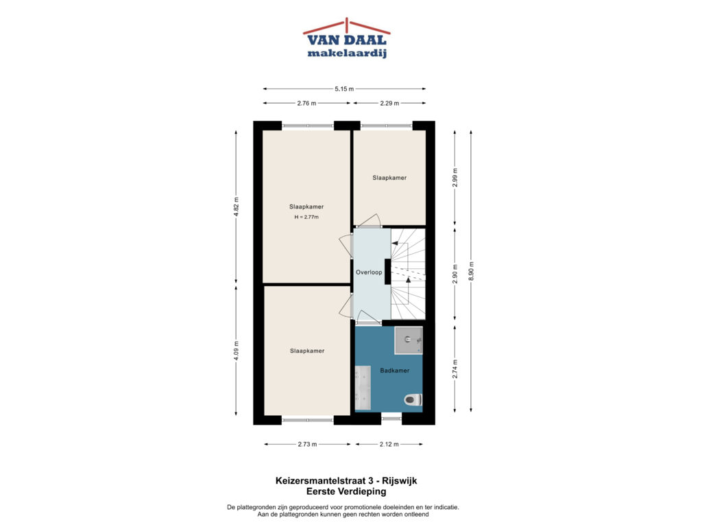 View floorplan of Eerste verdieping of Keizersmantelstraat 3