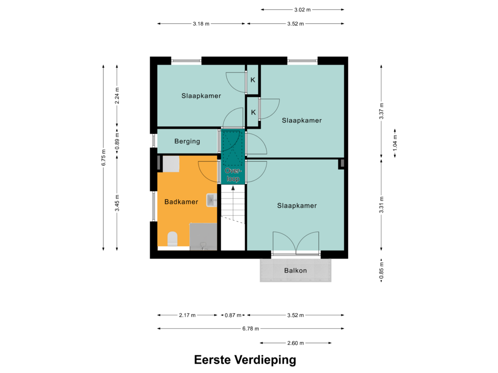 Bekijk plattegrond van Eerste Verdieping van Houtmolen 14