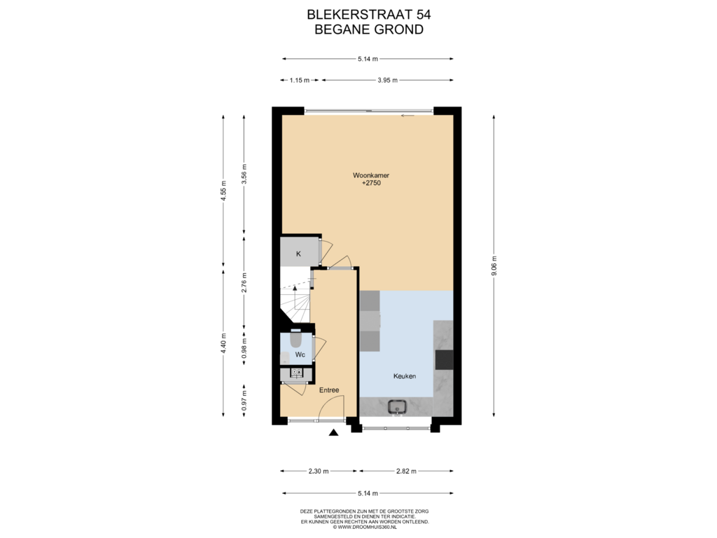 Bekijk plattegrond van Begane grond van Blekerstraat 54