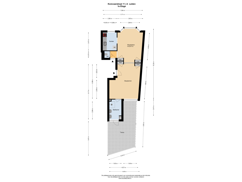 Bekijk plattegrond van 1e Etage van Korevaarstraat 11-A