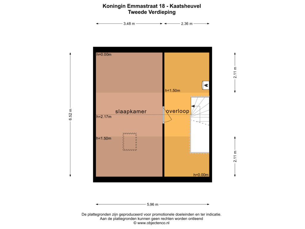 Bekijk plattegrond van TWEEDE VERDIEPING van Koningin Emmastraat 18