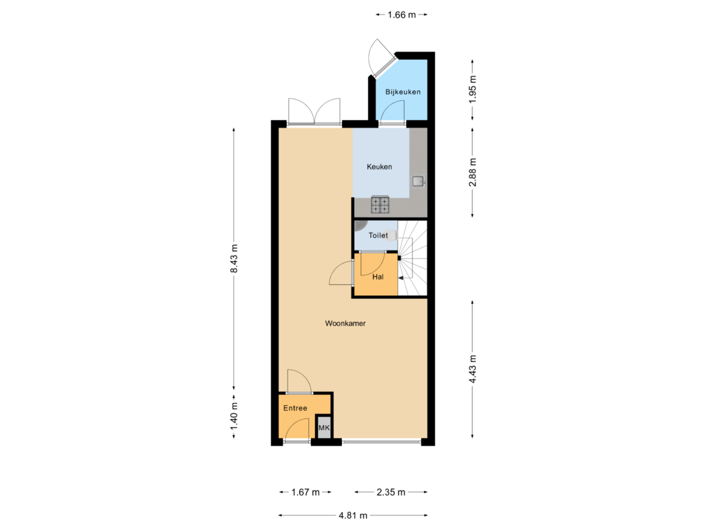 Bekijk plattegrond van Begane grond van Weth. Kloostermanlaan 7