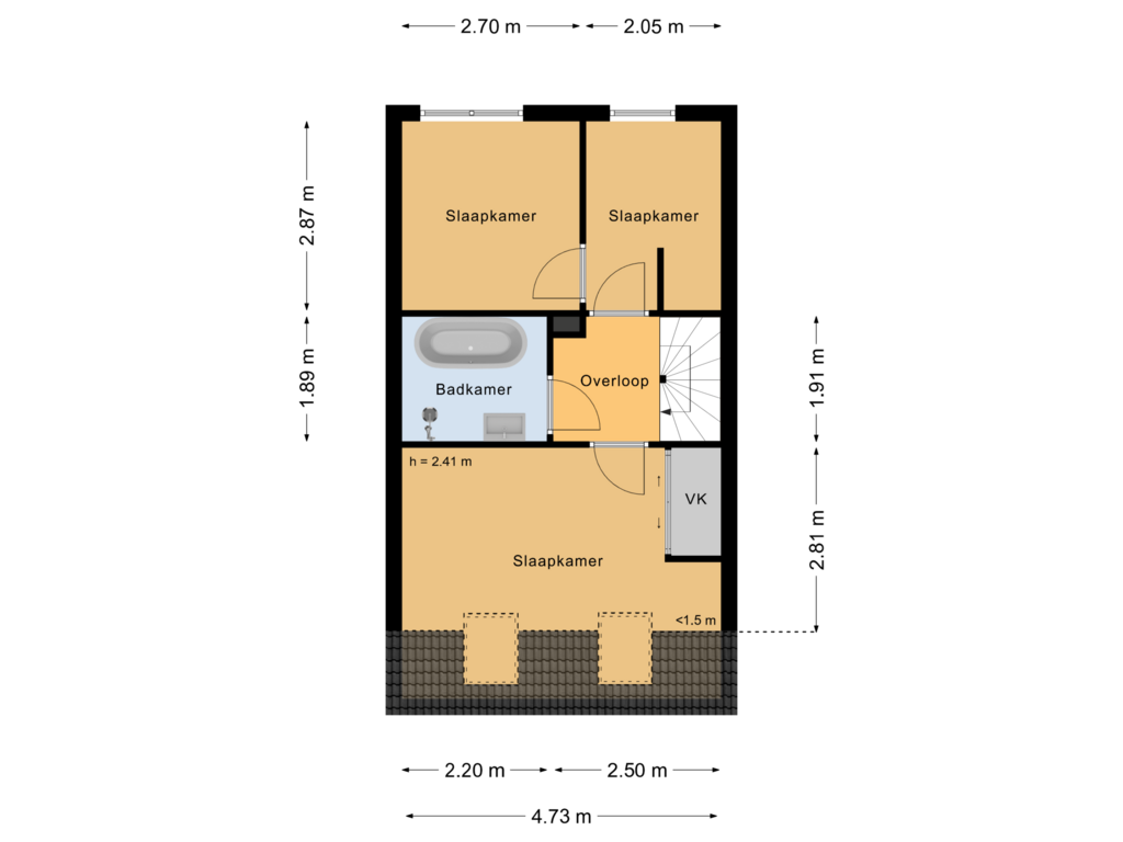 Bekijk plattegrond van Eerste verdieping van Weth. Kloostermanlaan 7