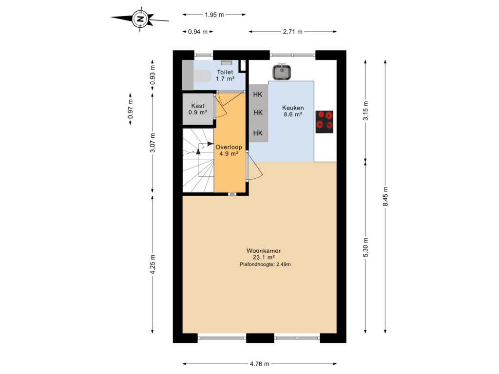 View floorplan of 1e verdieping of Vellevest 24