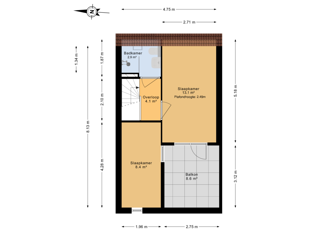 View floorplan of 2e verdieping of Vellevest 24