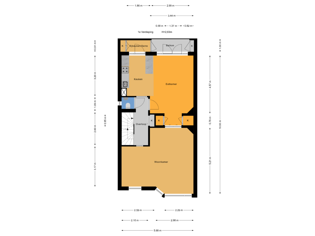 View floorplan of 1e Verdieping of Maastrichtsestraat 4