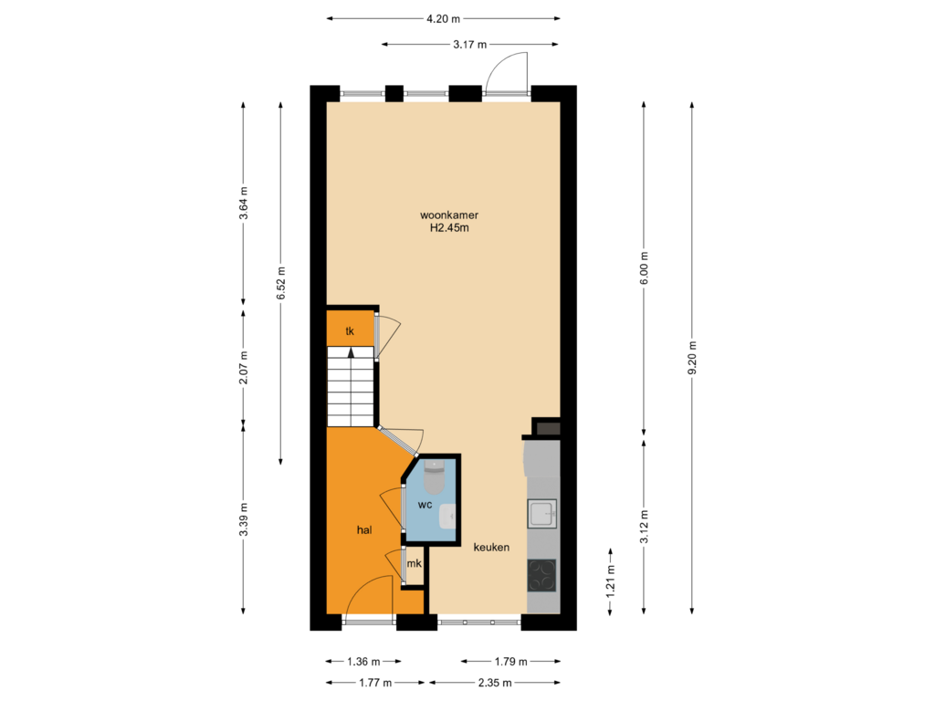 Bekijk plattegrond van Begane grond van Berghallee 17