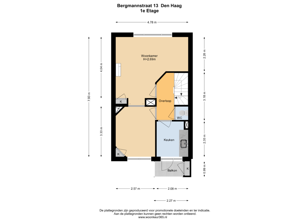 Bekijk plattegrond van 1e Etage van Bergmannstraat 13