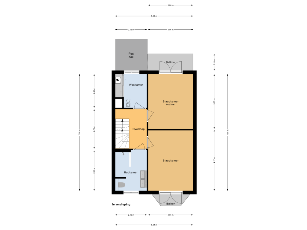 Bekijk plattegrond van 1e verdieping van Spaansevaartstraat 83