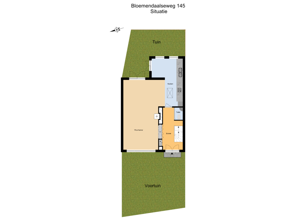 Bekijk plattegrond van Begane grond + Tuin van Bloemendaalseweg 145