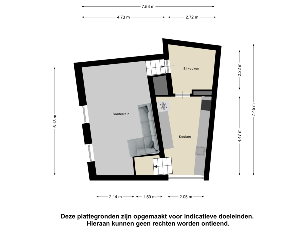 Bekijk plattegrond van Souterrain van Assendelftstraat 2-A