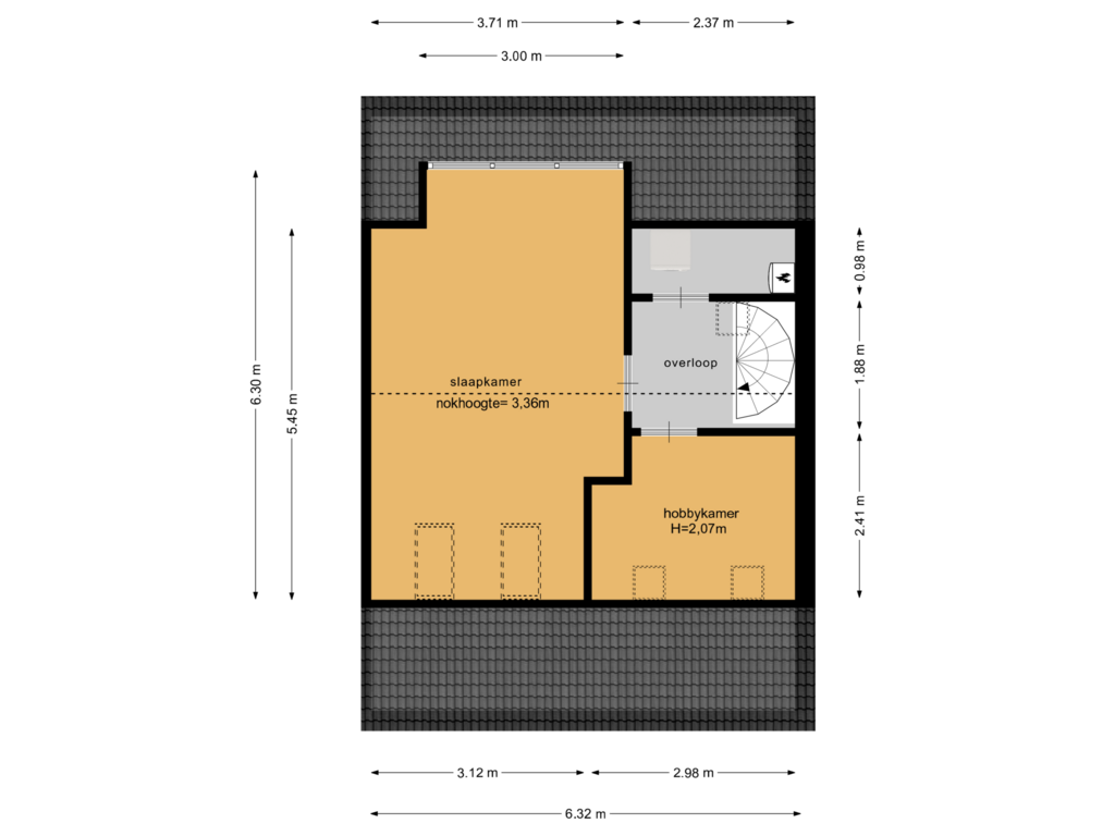 Bekijk plattegrond van Zolder verdieping van Hasselaarlaan 68