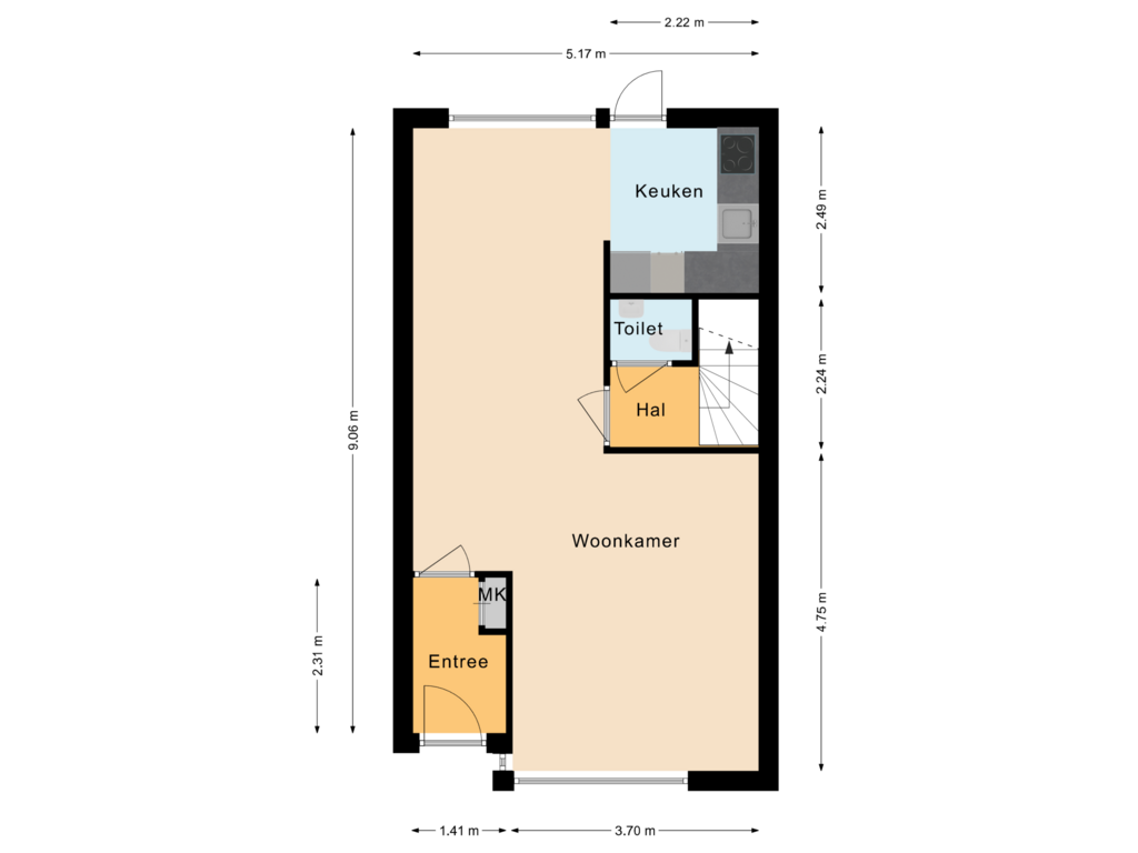 Bekijk plattegrond van Begane grond van St. Antoniusstraat 1-C