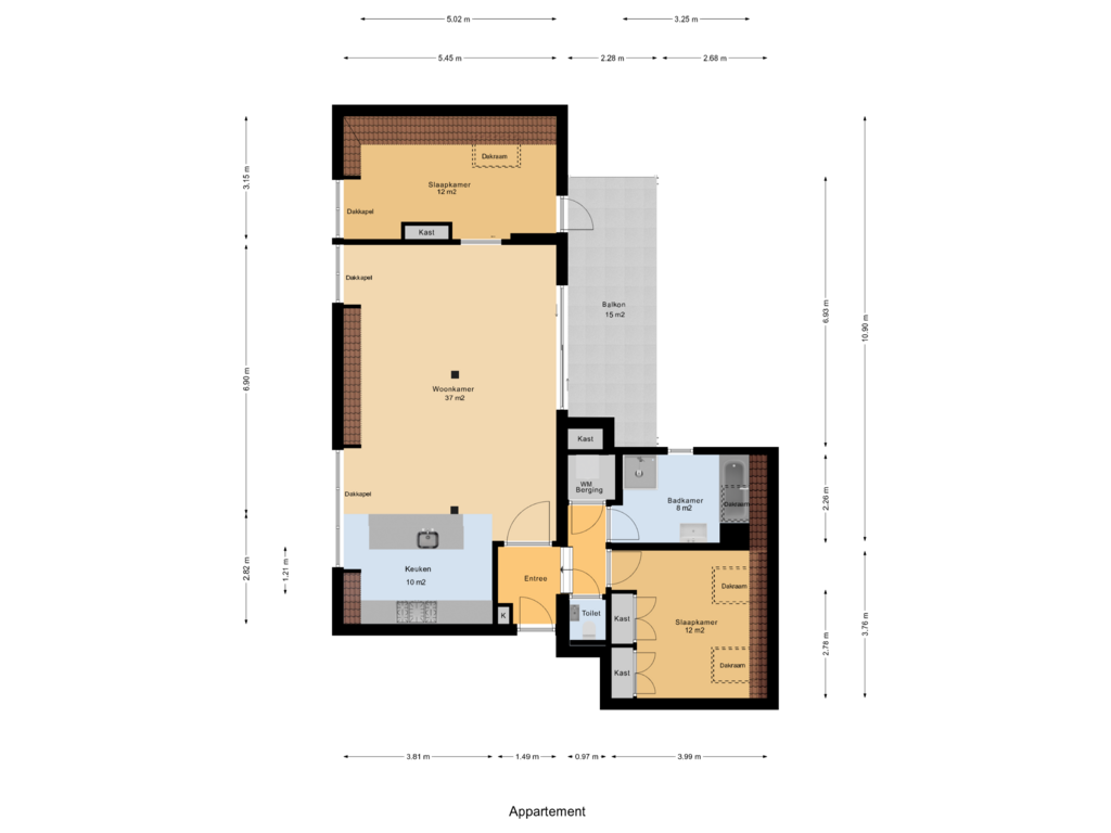 View floorplan of Appartement of Korte Noodgodsstraat 11