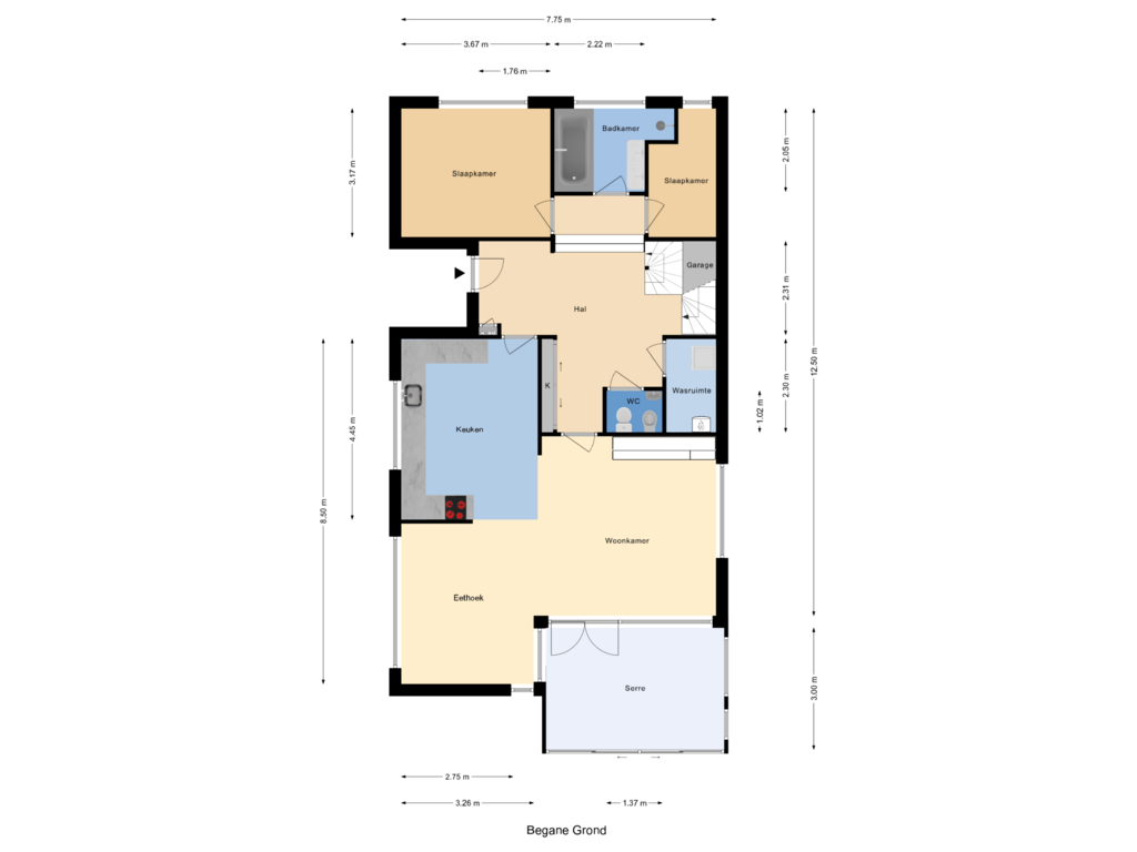 Bekijk plattegrond van Begane Grond van Bloemenstraat 4