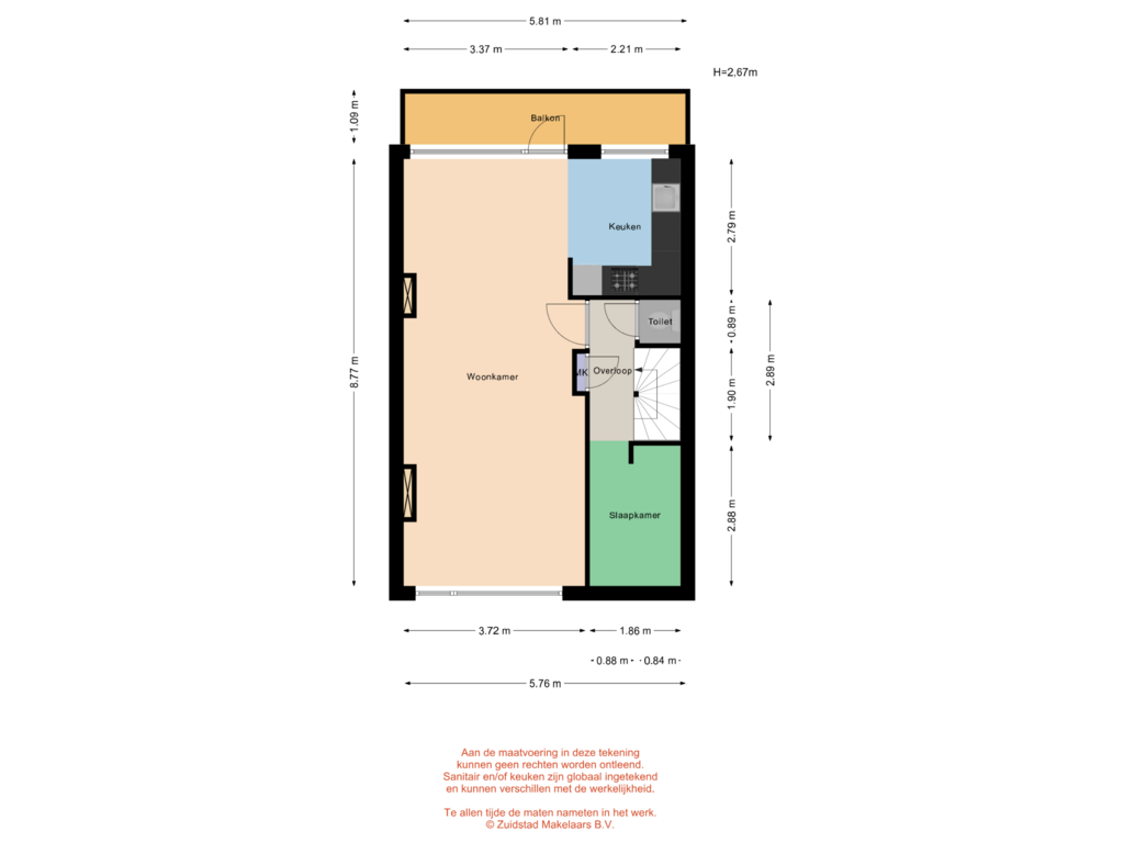 View floorplan of Nieuwenhoornstraat 57-A - 1e verdieping of Nieuwenhoornstraat 57-A