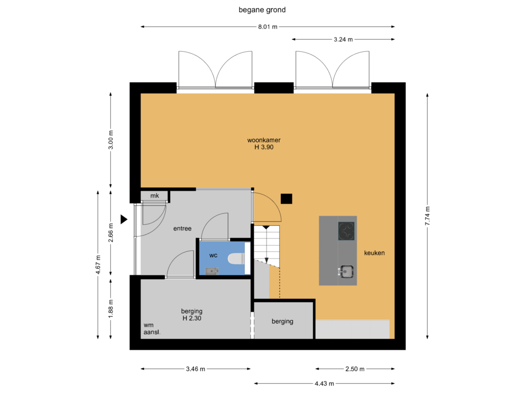 View floorplan of begane grond of Noordvest 30-B