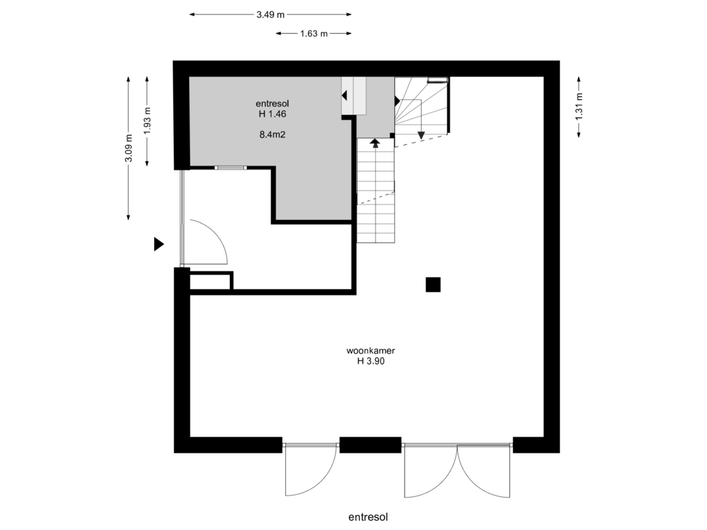 View floorplan of entresol of Noordvest 30-B