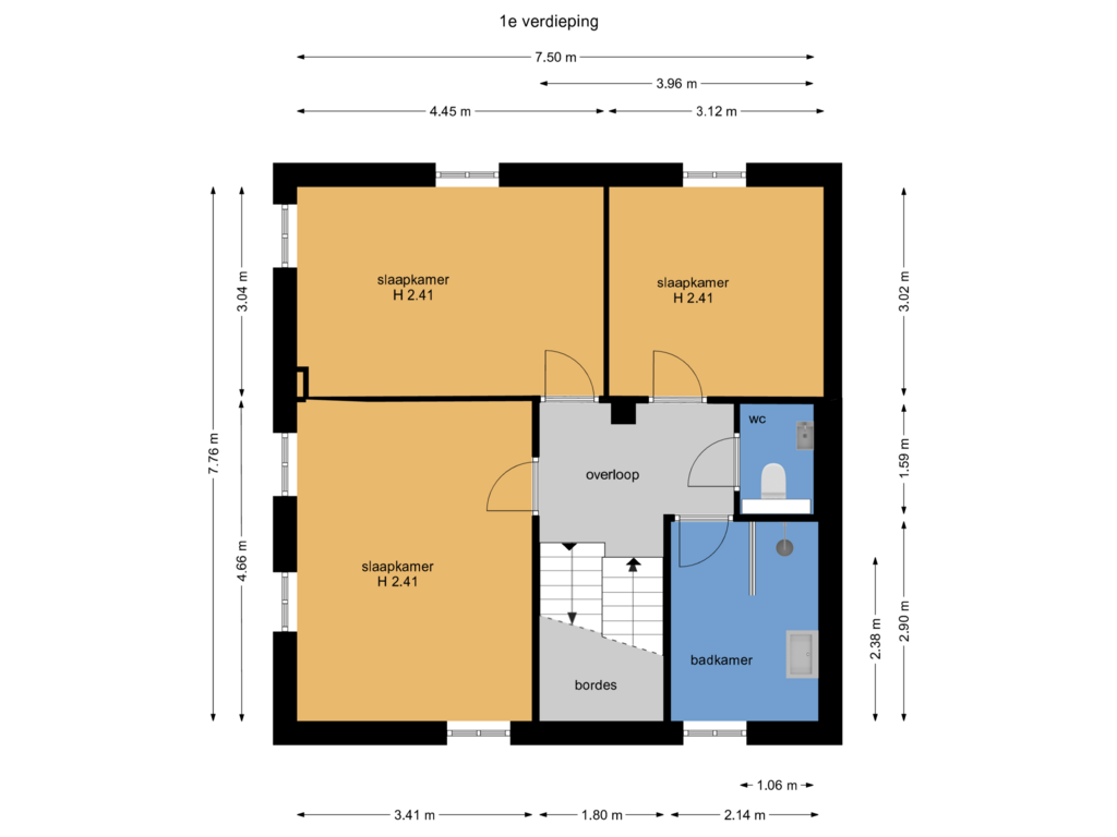 View floorplan of 1e verdieping of Noordvest 30-B